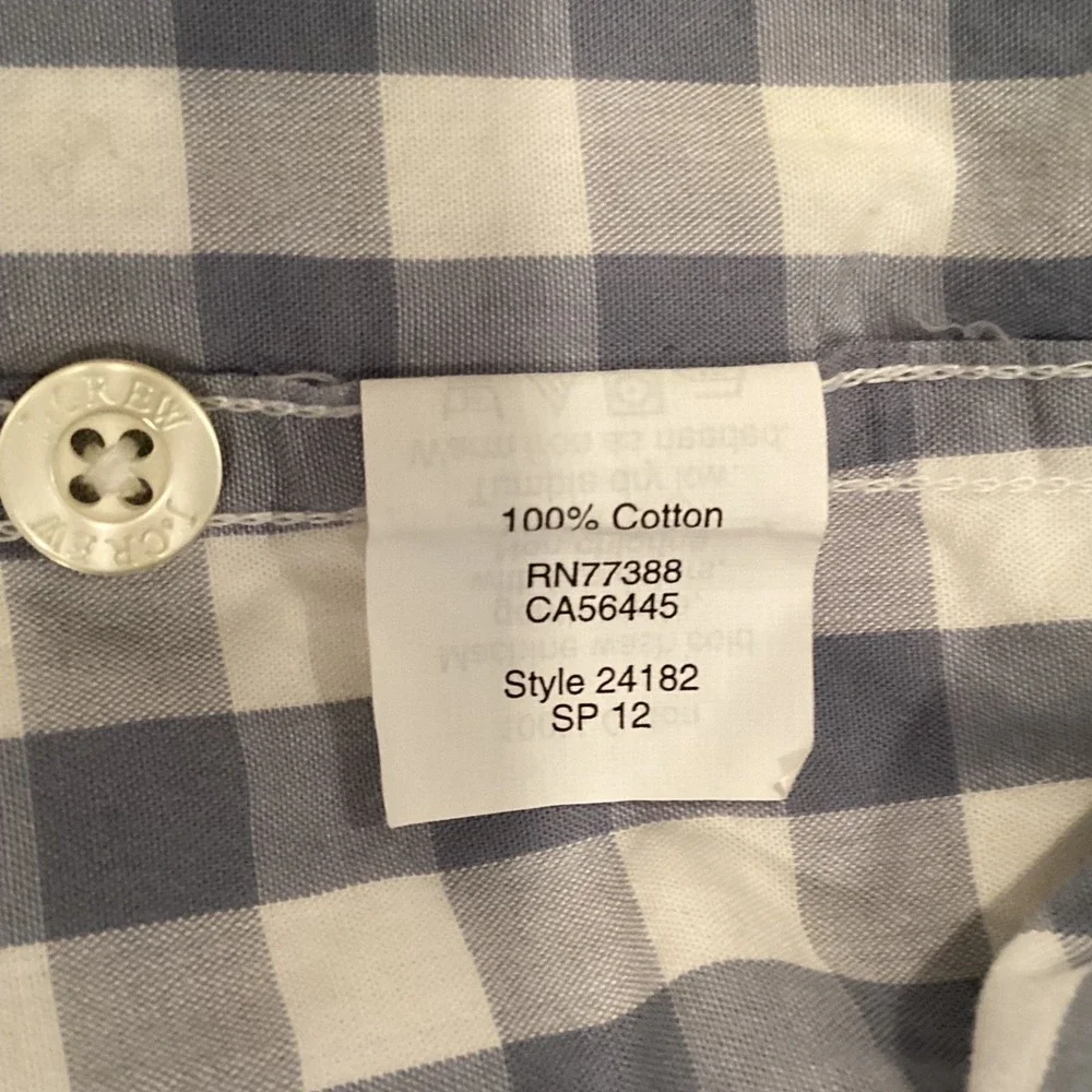 J.Crew Long Sleeve Button Down Shirt Gingham Light Blue White Check - Large